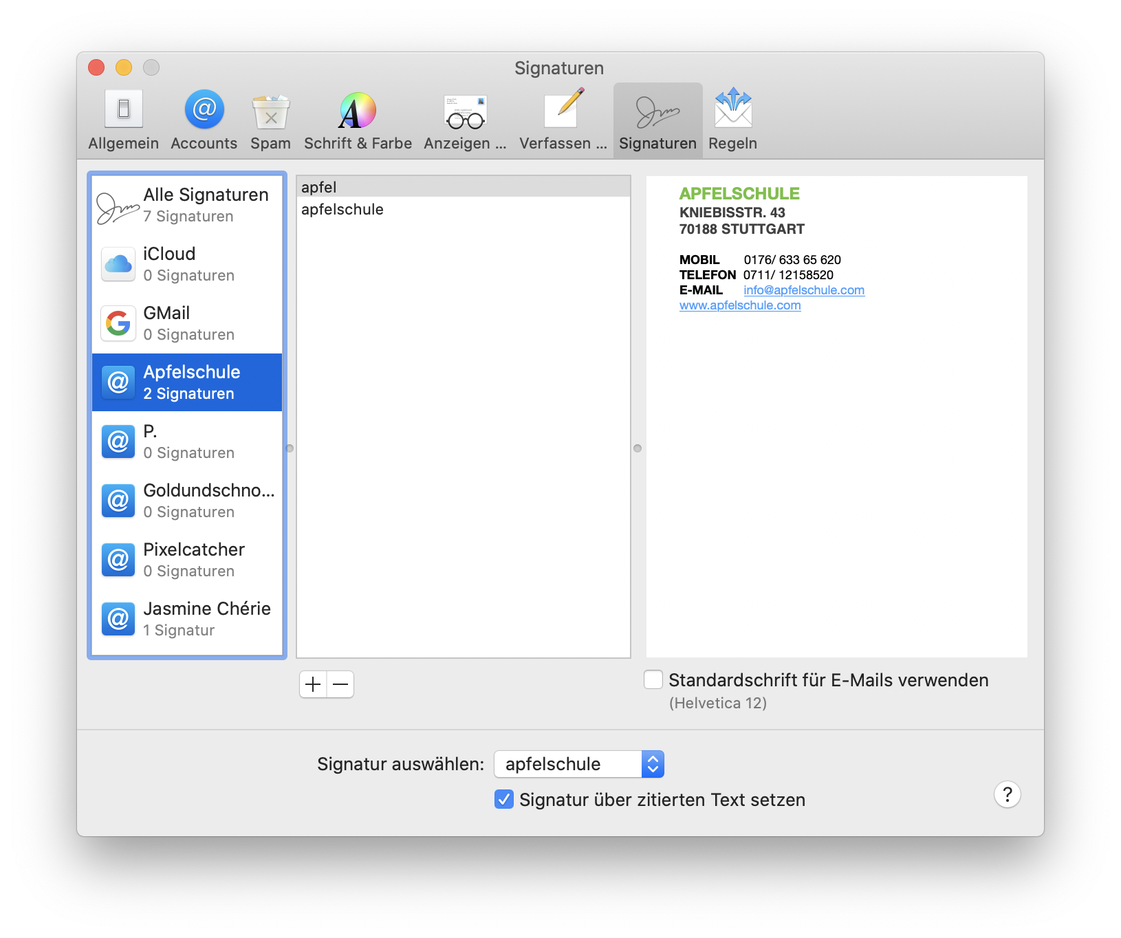 Signatur in Apple Mail