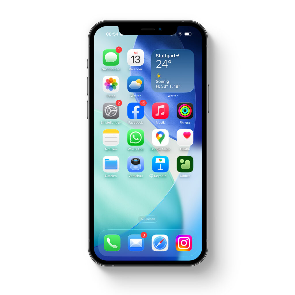 iPhone mit Home Bildschirm: iPhone Kurs Grundlagen der Apfelschule