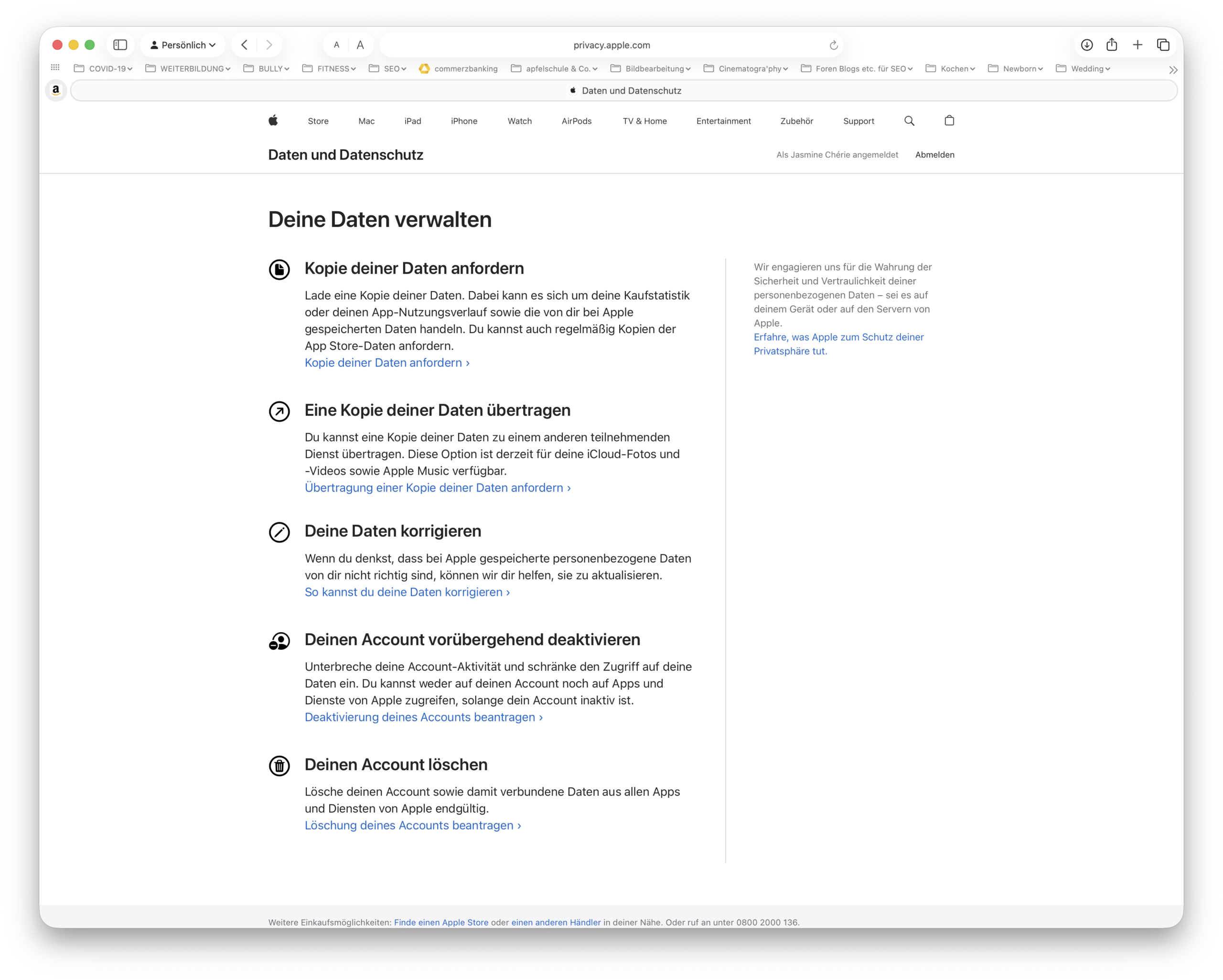 privacy.apple.com: Deine Daten verwalten, Kopie deiner Daten anfordern